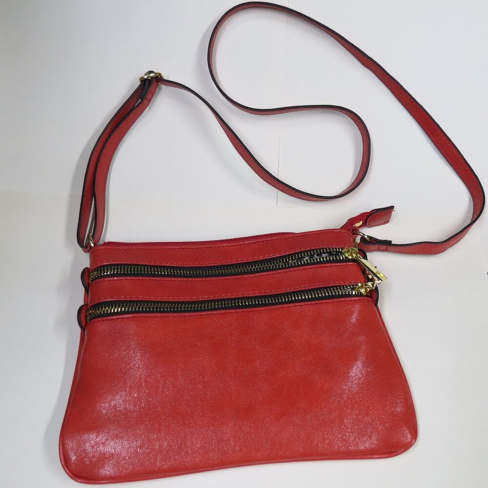 Red Crossbody Shoulder Bag Zips Kelly & Katie faux leather